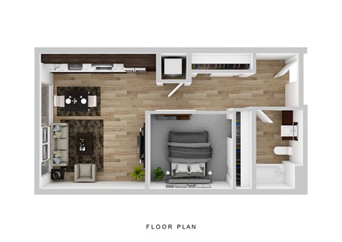 Floor plan for 1 bed, 1 bath, 622 sqft